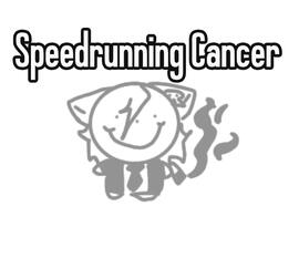 Creator's oc named 'kristen' in a. Chibi like form holding a cigarette with the caption: 'speedrunning cancer'